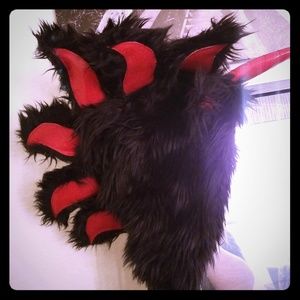 Black and red fuzzy unicorn hood